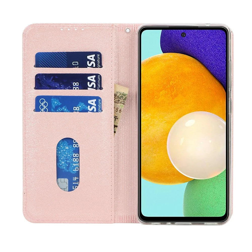 Full Protection Silk Texture Leather Wallet Phone Case for Samsung Galaxy A52 5G / A52s 5G / A52 4G - Rose Gold - 6