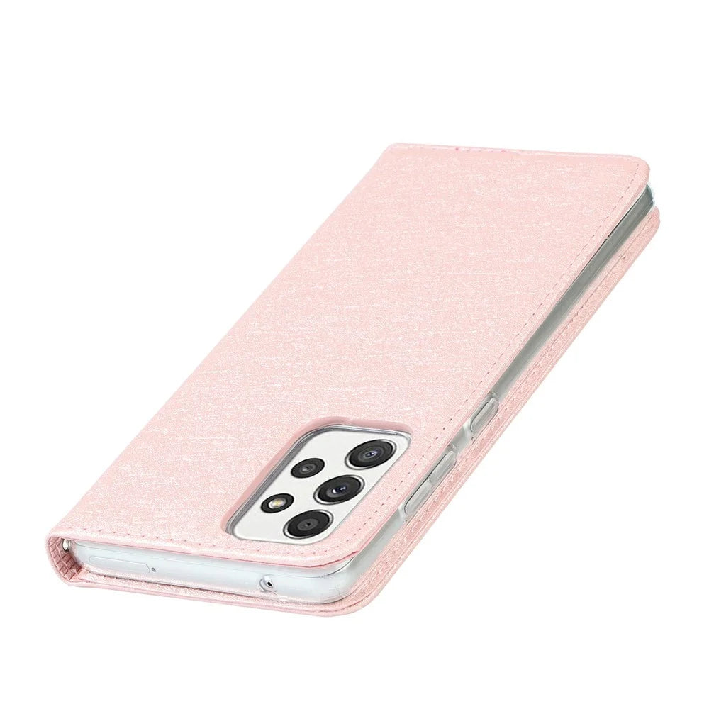 Full Protection Silk Texture Leather Wallet Phone Case for Samsung Galaxy A52 5G / A52s 5G / A52 4G - Rose Gold - 7