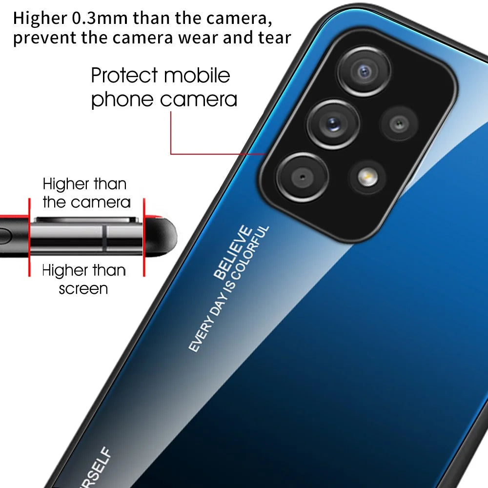 Gradient Color Glass Back Panel + TPU Frame Phone Hybrid Case Shell for Samsung Galaxy A32 4G (EU Version) - Blue/Black - 5