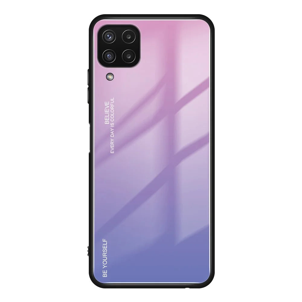 Gradient Color Anti Scratch Glass + TPU Phone Case Cover for Samsung Galaxy M32 (Global Version) - Pink/Purple - 1