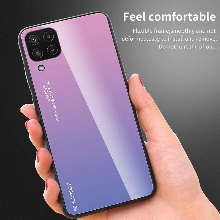 Gradient Color Anti Scratch Glass + TPU Phone Case Cover for Samsung Galaxy M32 (Global Version) - Pink/Purple - 2