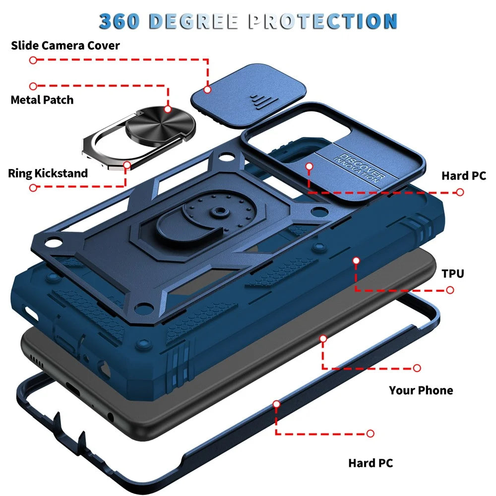 Slide Camera Cover Design Hybrid Phone Case Kickstand Shell with Card Holder for Samsung Galaxy A52s 5G/A52 4G / 5G - Blue - 6