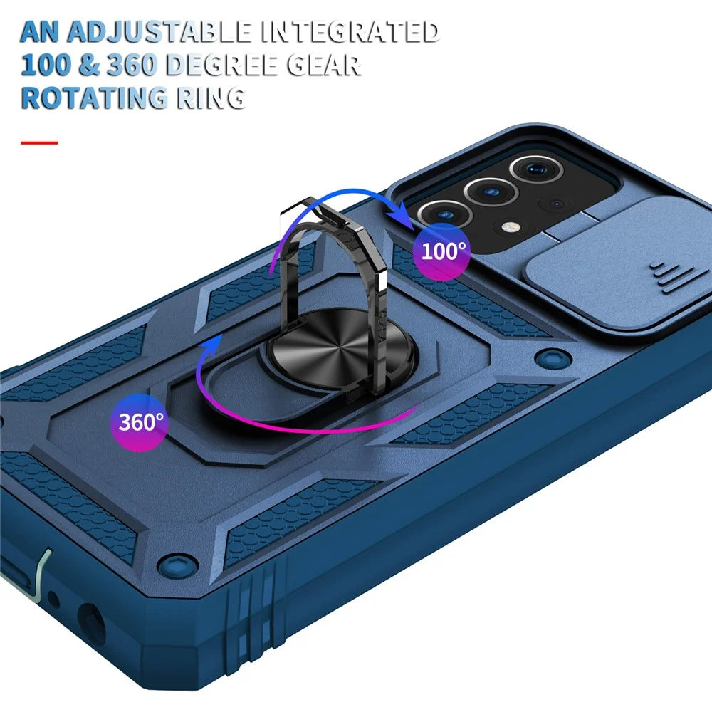 Slide Camera Cover Design Hybrid Phone Case Kickstand Shell with Card Holder for Samsung Galaxy A52s 5G/A52 4G / 5G - Blue - 7
