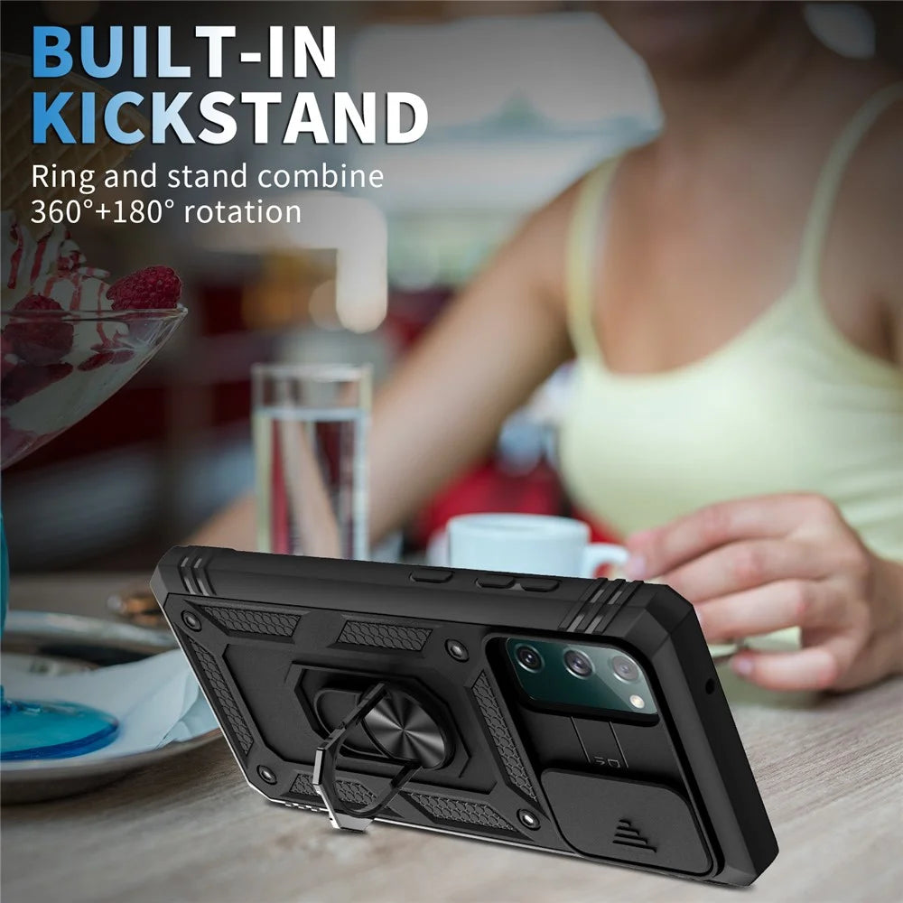 Camera Slider Design 3-in-1 TPU + PC + Metal Phone Cover Case for Samsung Galaxy S20 FE 2022/S20 FE 4G/S20 FE 5G/S20 Lite - Black - 2