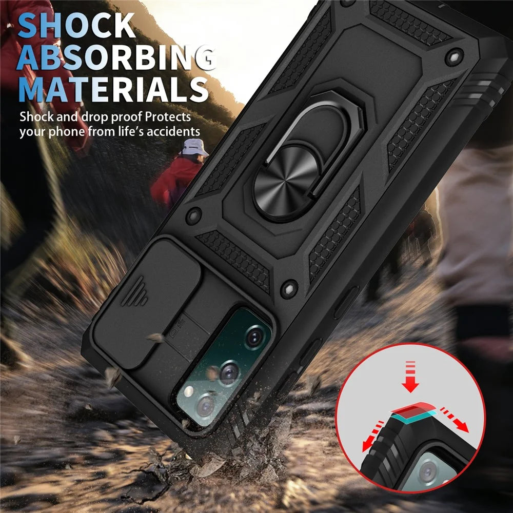 Camera Slider Design 3-in-1 TPU + PC + Metal Phone Cover Case for Samsung Galaxy S20 FE 2022/S20 FE 4G/S20 FE 5G/S20 Lite - Black - 3