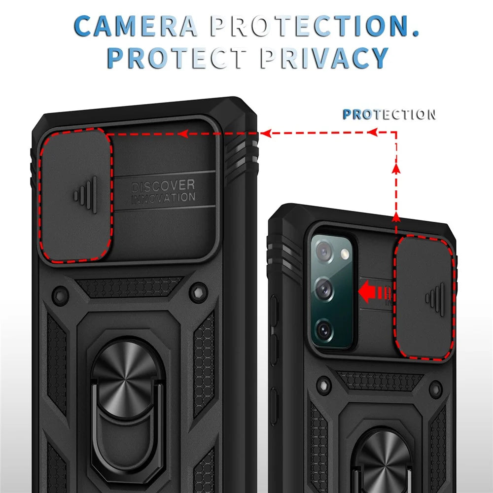 Camera Slider Design 3-in-1 TPU + PC + Metal Phone Cover Case for Samsung Galaxy S20 FE 2022/S20 FE 4G/S20 FE 5G/S20 Lite - Black - 5