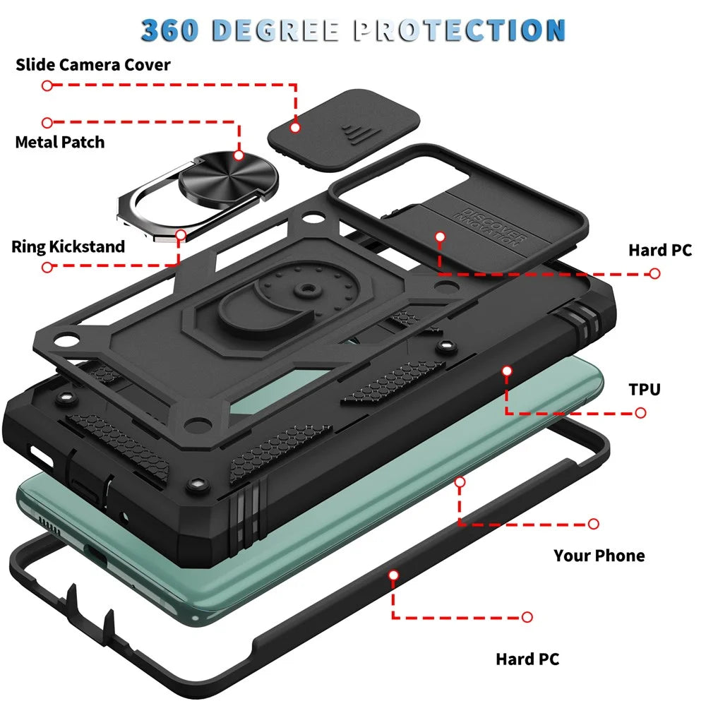 Camera Slider Design 3-in-1 TPU + PC + Metal Phone Cover Case for Samsung Galaxy S20 FE 2022/S20 FE 4G/S20 FE 5G/S20 Lite - Black - 6