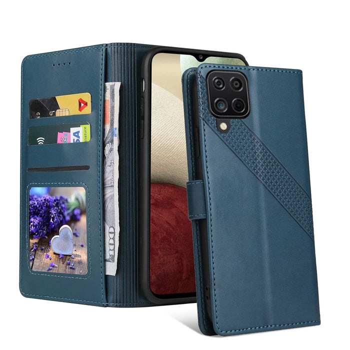 GQ.UTROBE 009 Series Phone Cover Case Wallet With Supporting Stand Multi-function Design for Samsung Galaxy A12 - Blue - 7