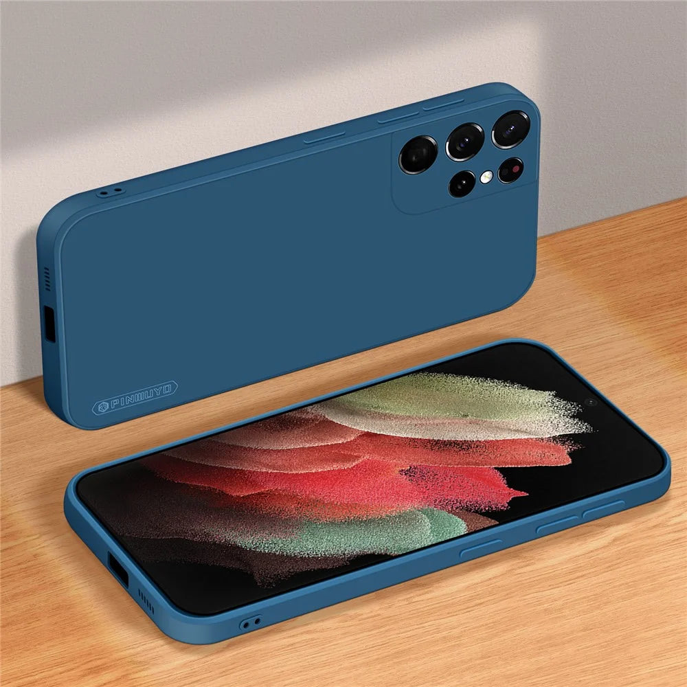 PINWUYO Phone Case for Samsung Galaxy S21 Ultra 5G, Silicone Precise Cutouts Protective Cover - Blue - 3