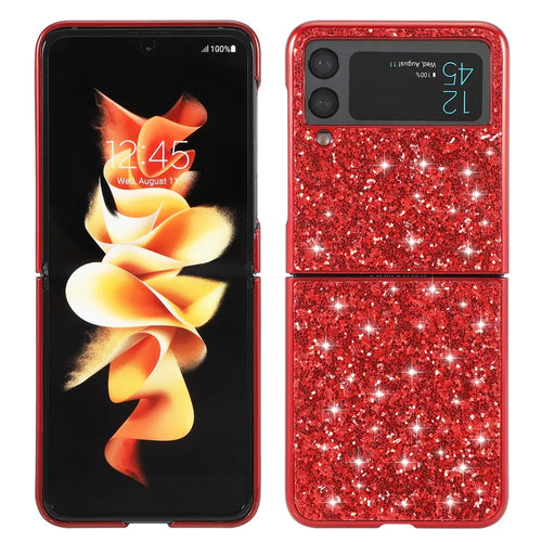 Glittery Electroplating Hard PC Phone Cover Protective Case for Samsung Galaxy Z Flip3 5G - Red - 1