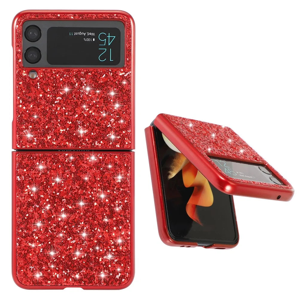 Glittery Electroplating Hard PC Phone Cover Protective Case for Samsung Galaxy Z Flip3 5G - Red - 2