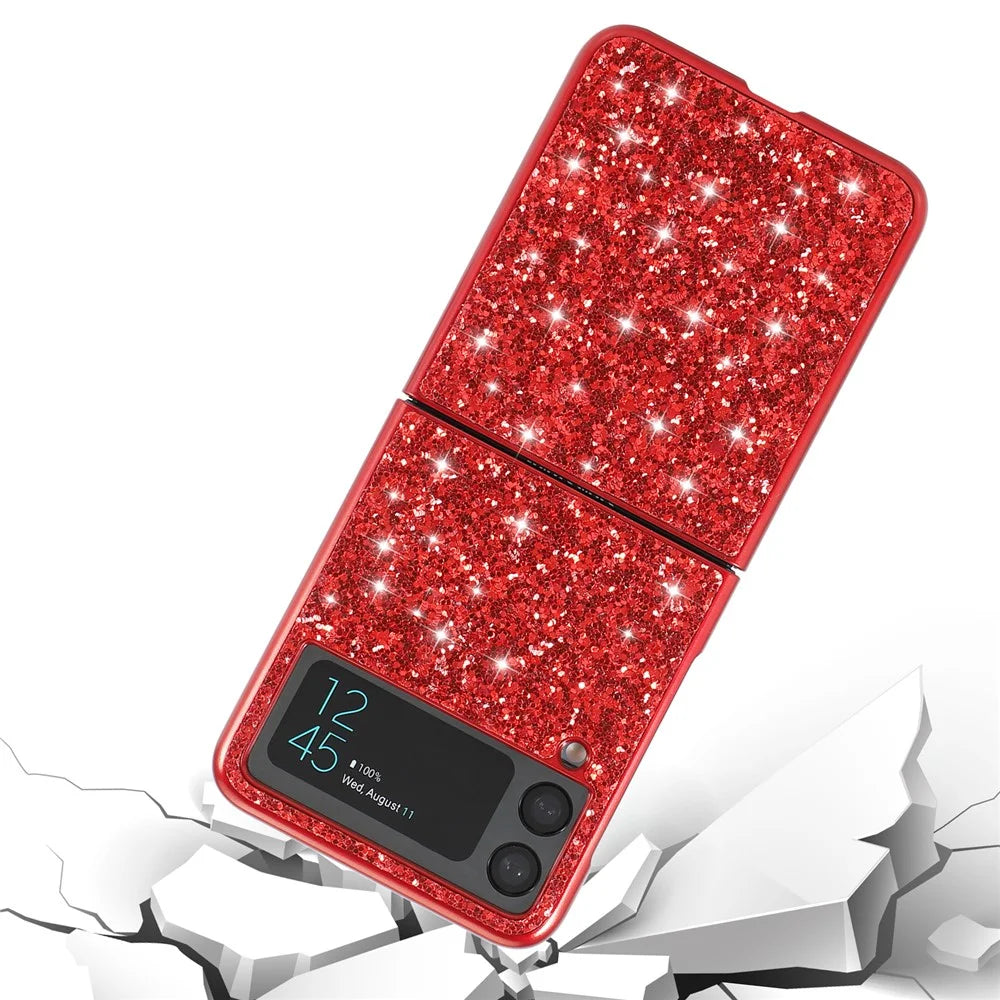 Glittery Electroplating Hard PC Phone Cover Protective Case for Samsung Galaxy Z Flip3 5G - Red - 5