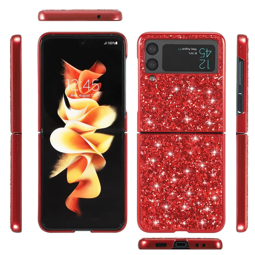 Glittery Electroplating Hard PC Phone Cover Protective Case for Samsung Galaxy Z Flip3 5G - Red - 6
