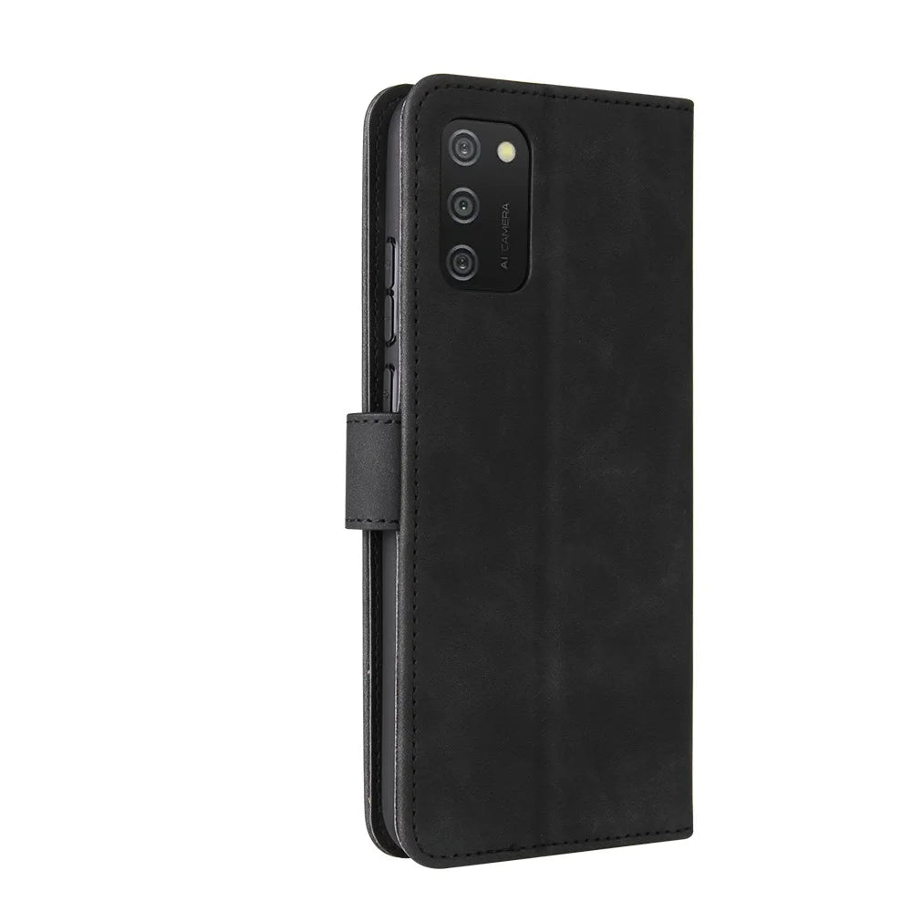 Magnetic Clasp Closure Skin-touch Leather Phone Wallet Shell Stand Case for Samsung Galaxy A03s (164.2mm) - Black - 3