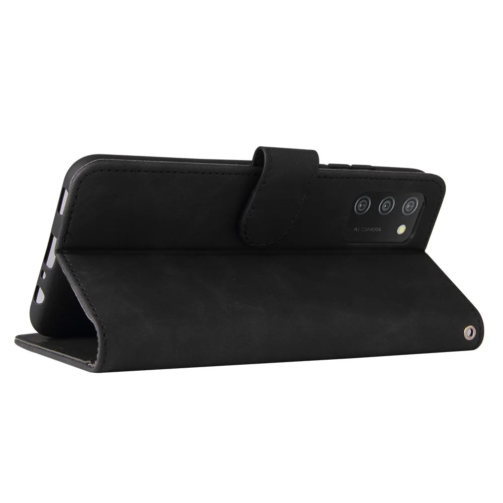 Magnetic Clasp Closure Skin-touch Leather Phone Wallet Shell Stand Case for Samsung Galaxy A03s (164.2mm) - Black - 7