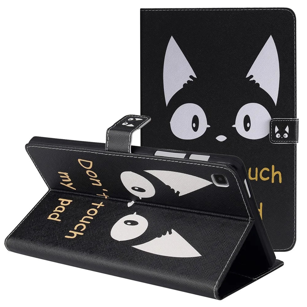 For Samsung Galaxy Tab A7 Lite 8.7-inch SM-T220 (Wi-Fi)/SM-T225 Cute Pattern PU Leather Wallet Protective Tablet Cover Shockproof Stand Auto Wake/Sleep Smart Case - Cat‘s Ears - 1