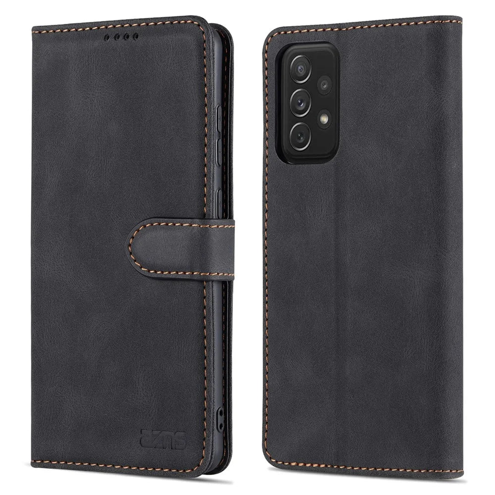 AZNS Shock-Absorbed Leather Phone Cover + Soft TPU Inner Shell for Samsung Galaxy A52 5G/4G/A52s 5G - Black - 1