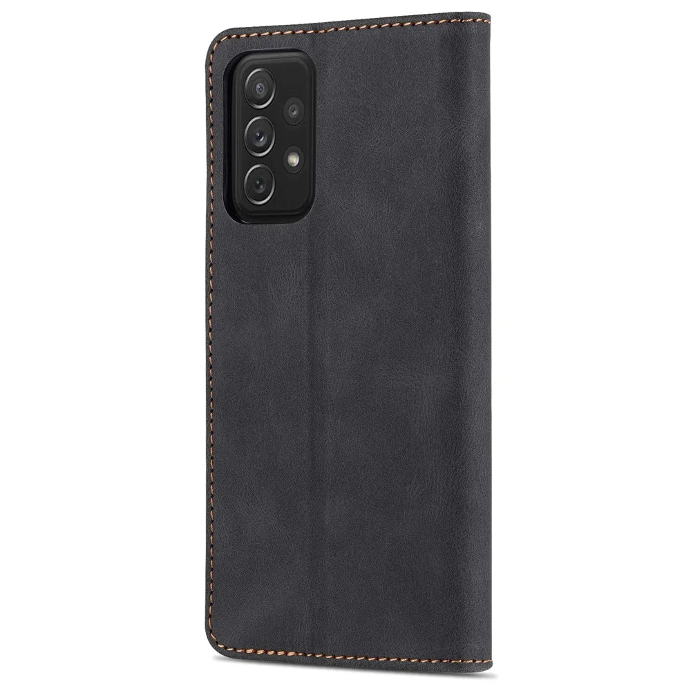 AZNS Shock-Absorbed Leather Phone Cover + Soft TPU Inner Shell for Samsung Galaxy A52 5G/4G/A52s 5G - Black - 3