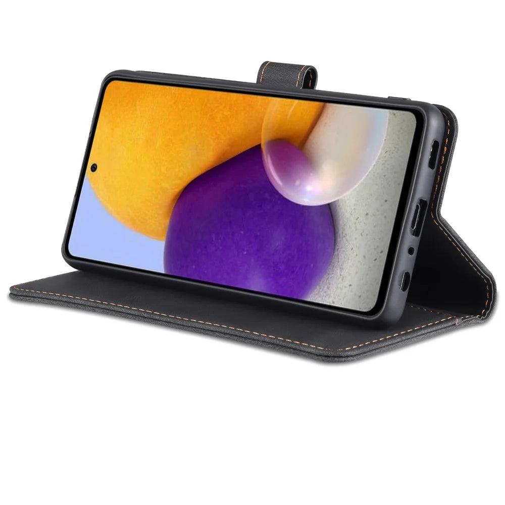 AZNS Shock-Absorbed Leather Phone Cover + Soft TPU Inner Shell for Samsung Galaxy A52 5G/4G/A52s 5G - Black - 5