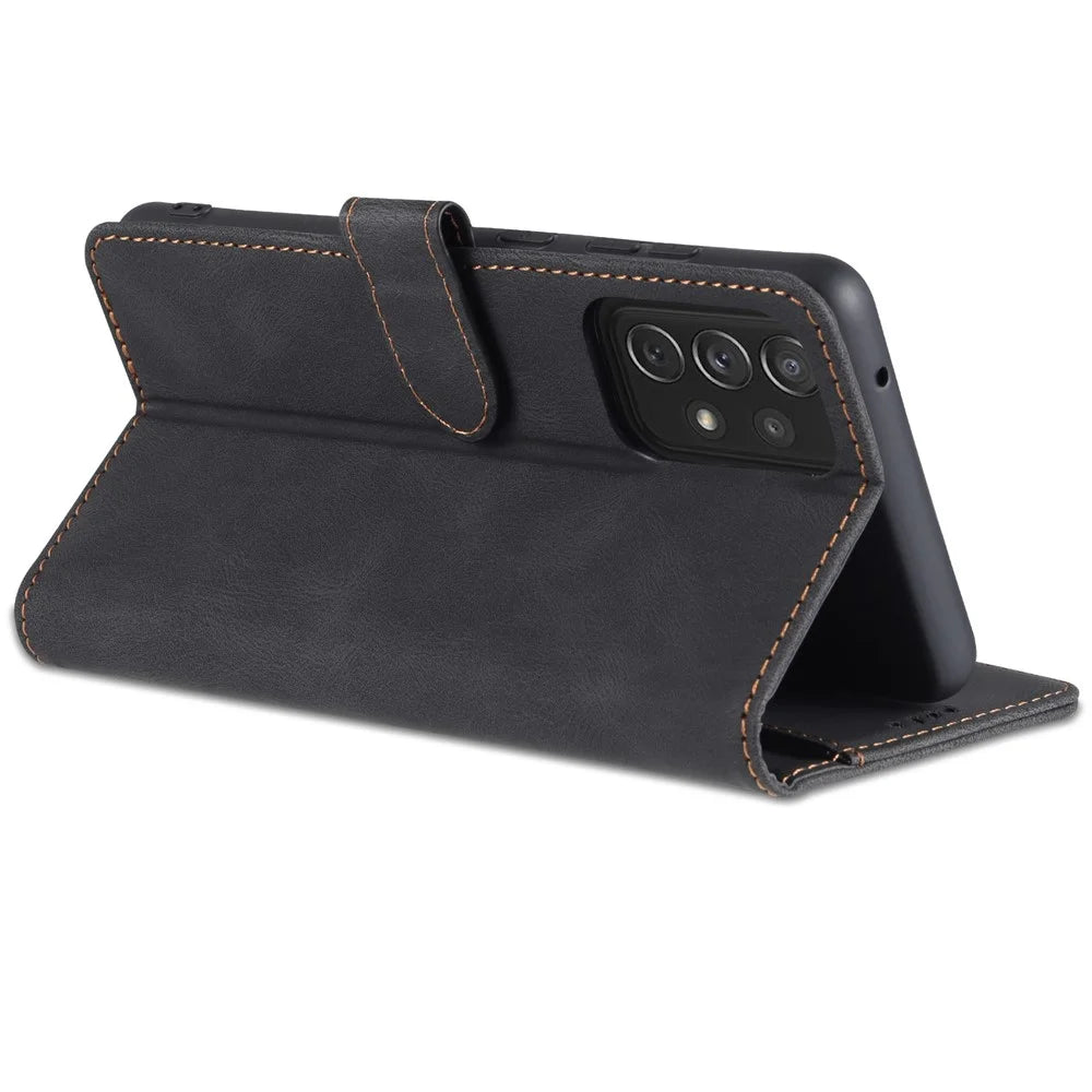 AZNS Shock-Absorbed Leather Phone Cover + Soft TPU Inner Shell for Samsung Galaxy A52 5G/4G/A52s 5G - Black - 6
