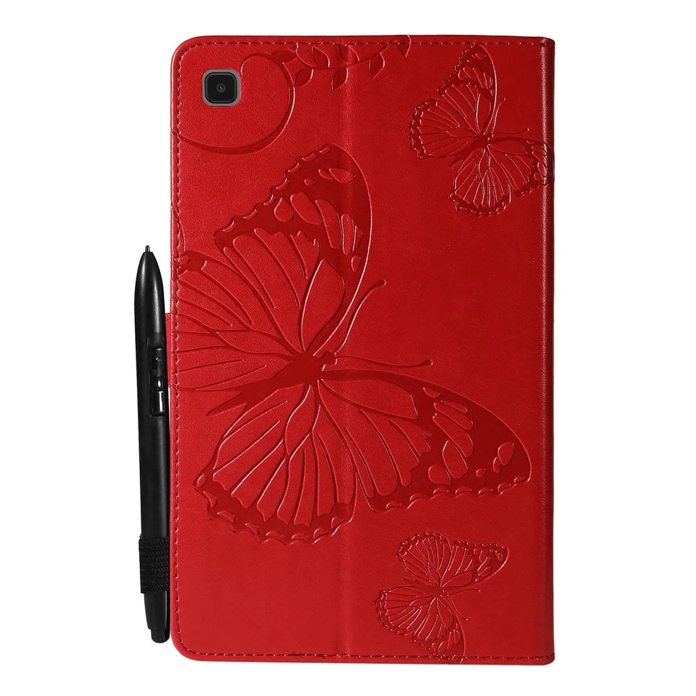 KT Tablet Series-3 Imprinted Butterfly Auto Wake/Sleep Leather Tablet Case Wallet Stand Shell for Samsung Galaxy Tab A7 Lite 8.7-inch/T225/T220 - Red - 3