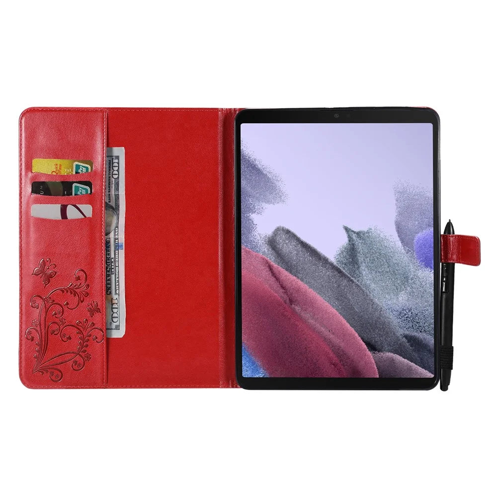 KT Tablet Series-3 Imprinted Butterfly Auto Wake/Sleep Leather Tablet Case Wallet Stand Shell for Samsung Galaxy Tab A7 Lite 8.7-inch/T225/T220 - Red - 5