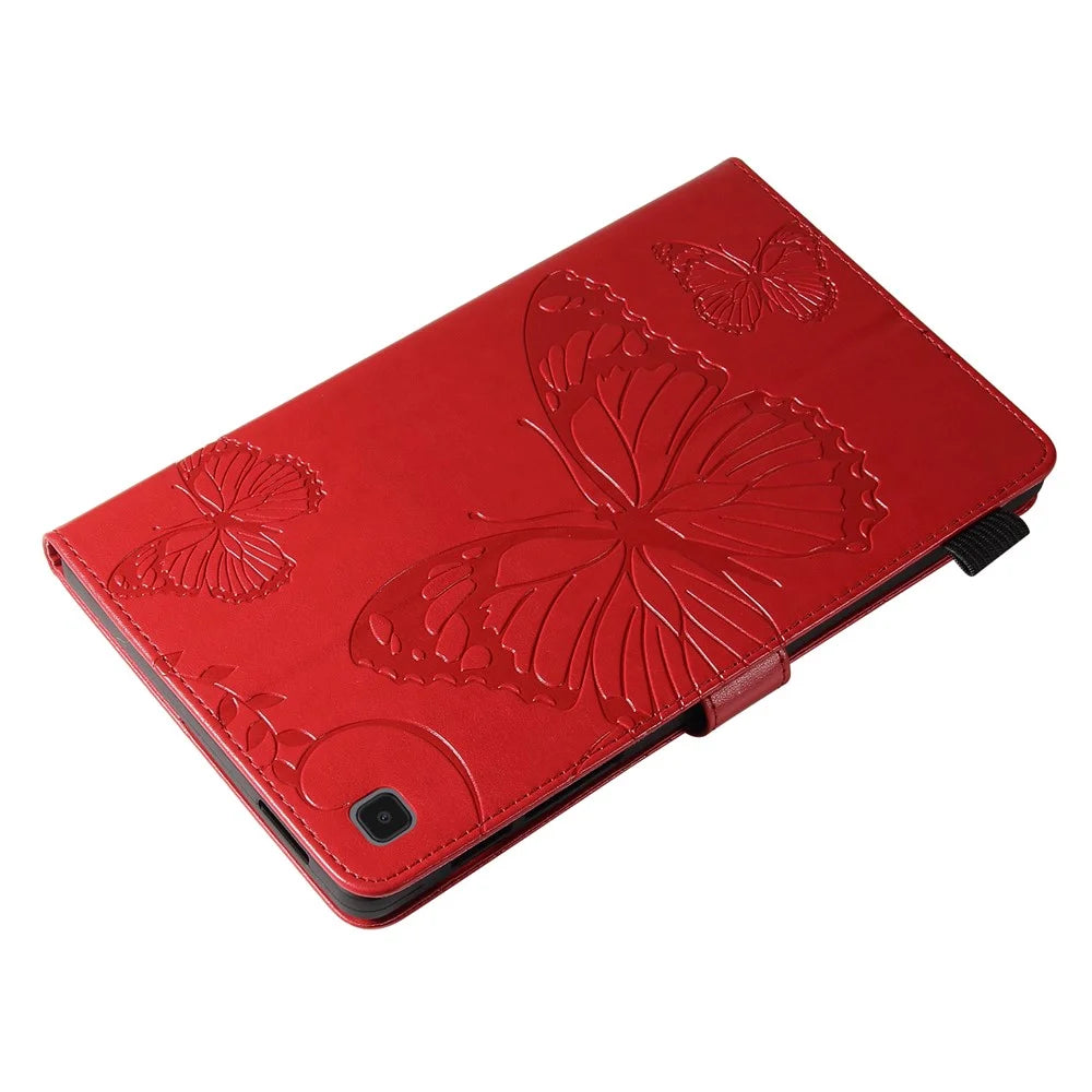 KT Tablet Series-3 Imprinted Butterfly Auto Wake/Sleep Leather Tablet Case Wallet Stand Shell for Samsung Galaxy Tab A7 Lite 8.7-inch/T225/T220 - Red - 7