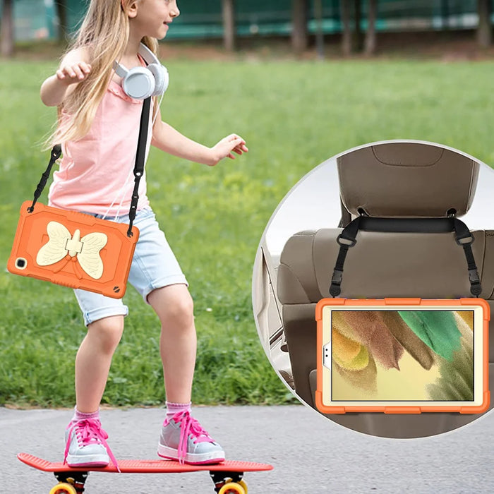 Butterfly Shape Kickstand Design Color Contrast Tablet Cover Case with Shoulder Strap for Samsung Galaxy Tab A7 Lite 8.7-inch - Beige/Orange - 5