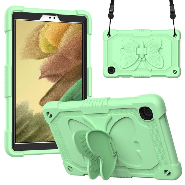 Butterfly Shape Kickstand Solid Color PC + Silicone Tablet Case Protective Shell with Shoulder Strap for Samsung Galaxy Tab A7 Lite 8.7-inch - Green - 1