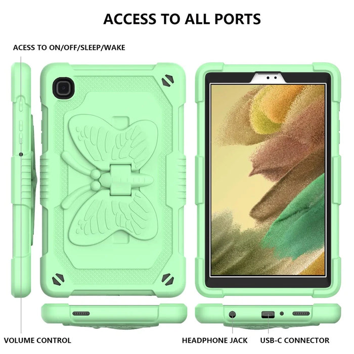 Butterfly Shape Kickstand Solid Color PC + Silicone Tablet Case Protective Shell with Shoulder Strap for Samsung Galaxy Tab A7 Lite 8.7-inch - Green - 4
