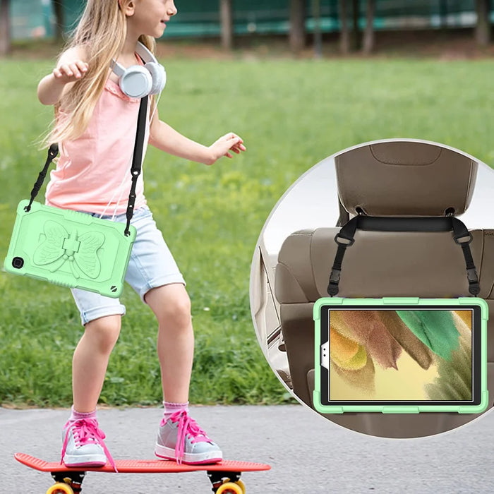 Butterfly Shape Kickstand Solid Color PC + Silicone Tablet Case Protective Shell with Shoulder Strap for Samsung Galaxy Tab A7 Lite 8.7-inch - Green - 5
