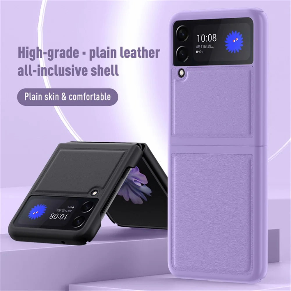 Anti-Scratch Genuine Leather Back Hard PC Hybrid Protective Case for Samsung Galaxy Z Flip3 5G - Black - 2