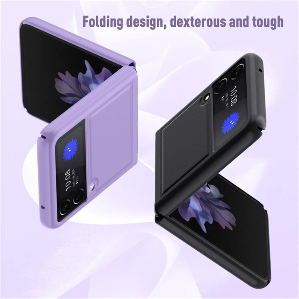 Anti-Scratch Genuine Leather Back Hard PC Hybrid Protective Case for Samsung Galaxy Z Flip3 5G - Black - 4