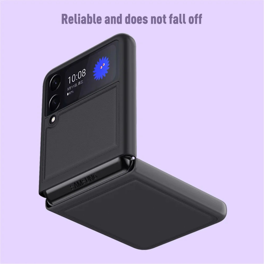 Anti-Scratch Genuine Leather Back Hard PC Hybrid Protective Case for Samsung Galaxy Z Flip3 5G - Black - 6