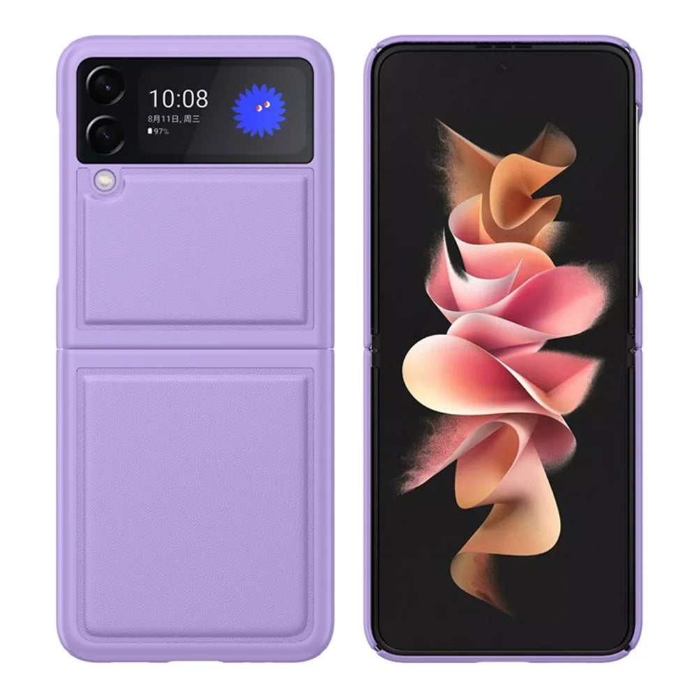 Anti-Scratch Genuine Leather Back Hard PC Hybrid Protective Case for Samsung Galaxy Z Flip3 5G - Black - 7