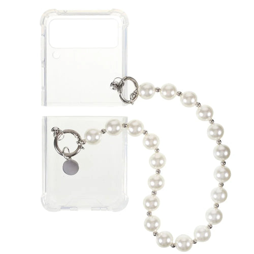 Pearl Chain Bracelet Strap Transparent PC+ TPU Hybrid Case Mobile Phone Cover for Samsung Galaxy Z Flip3 5G - 1
