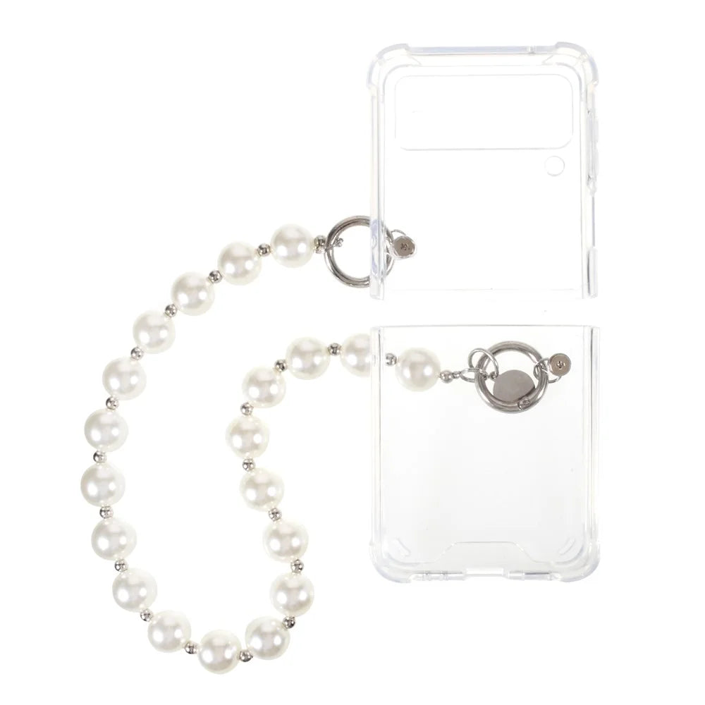 Pearl Chain Bracelet Strap Transparent PC+ TPU Hybrid Case Mobile Phone Cover for Samsung Galaxy Z Flip3 5G - 2