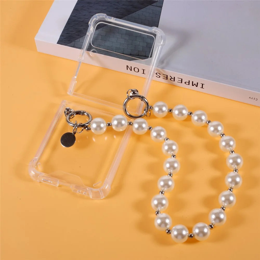 Pearl Chain Bracelet Strap Transparent PC+ TPU Hybrid Case Mobile Phone Cover for Samsung Galaxy Z Flip3 5G - 3