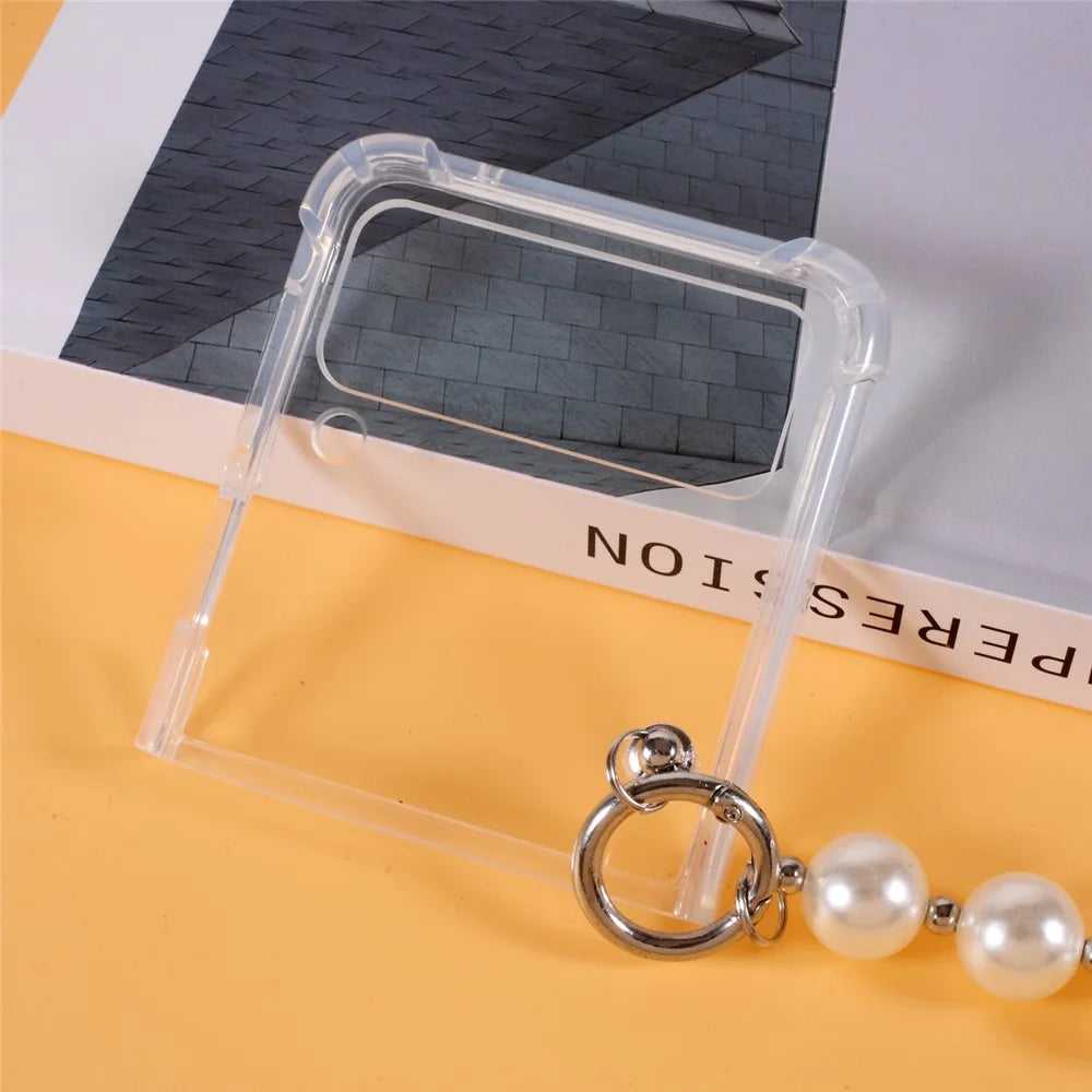 Pearl Chain Bracelet Strap Transparent PC+ TPU Hybrid Case Mobile Phone Cover for Samsung Galaxy Z Flip3 5G - 4