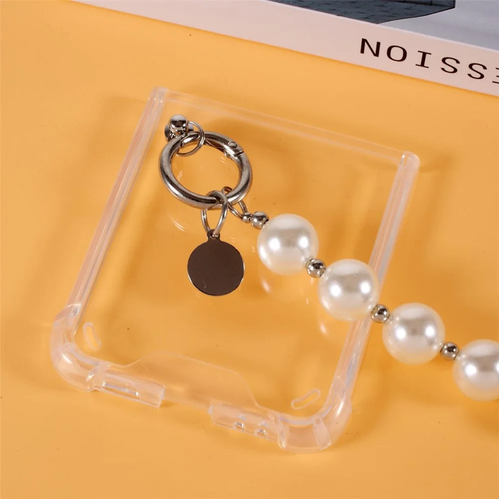 Pearl Chain Bracelet Strap Transparent PC+ TPU Hybrid Case Mobile Phone Cover for Samsung Galaxy Z Flip3 5G - 5