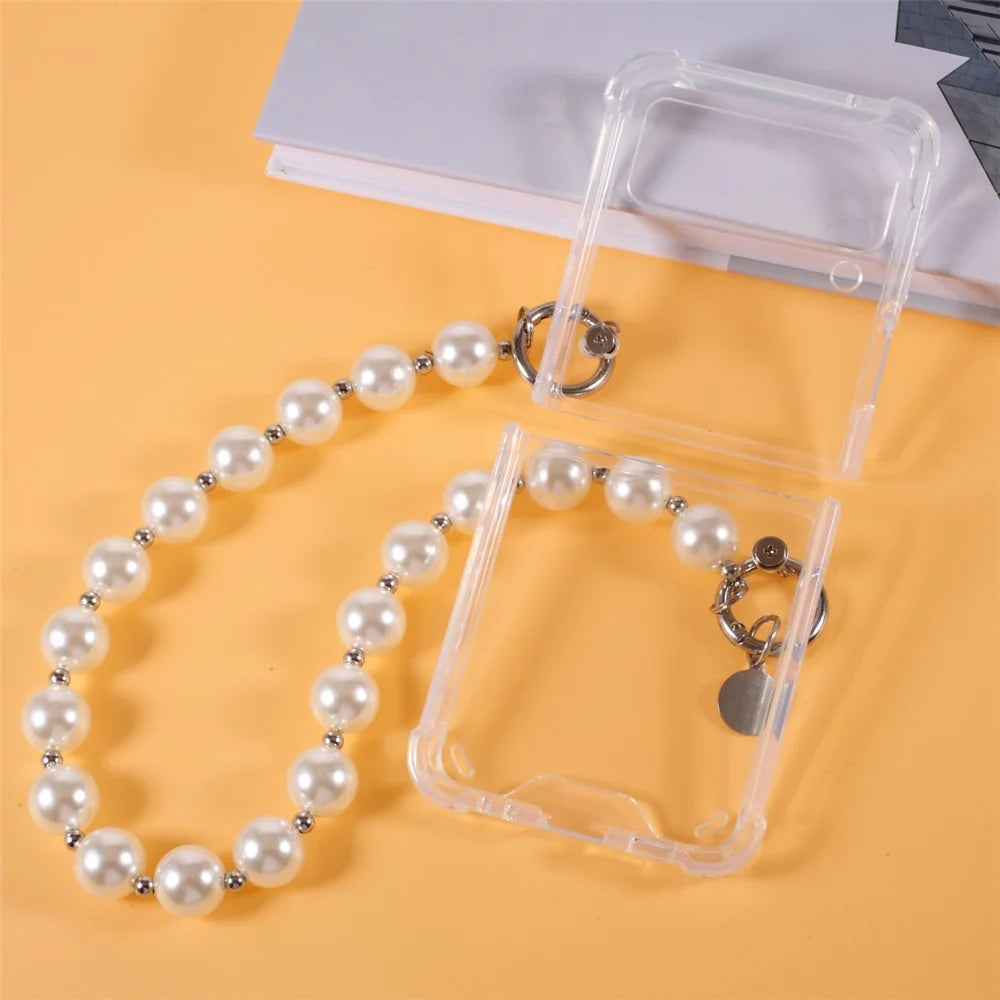 Pearl Chain Bracelet Strap Transparent PC+ TPU Hybrid Case Mobile Phone Cover for Samsung Galaxy Z Flip3 5G - 6