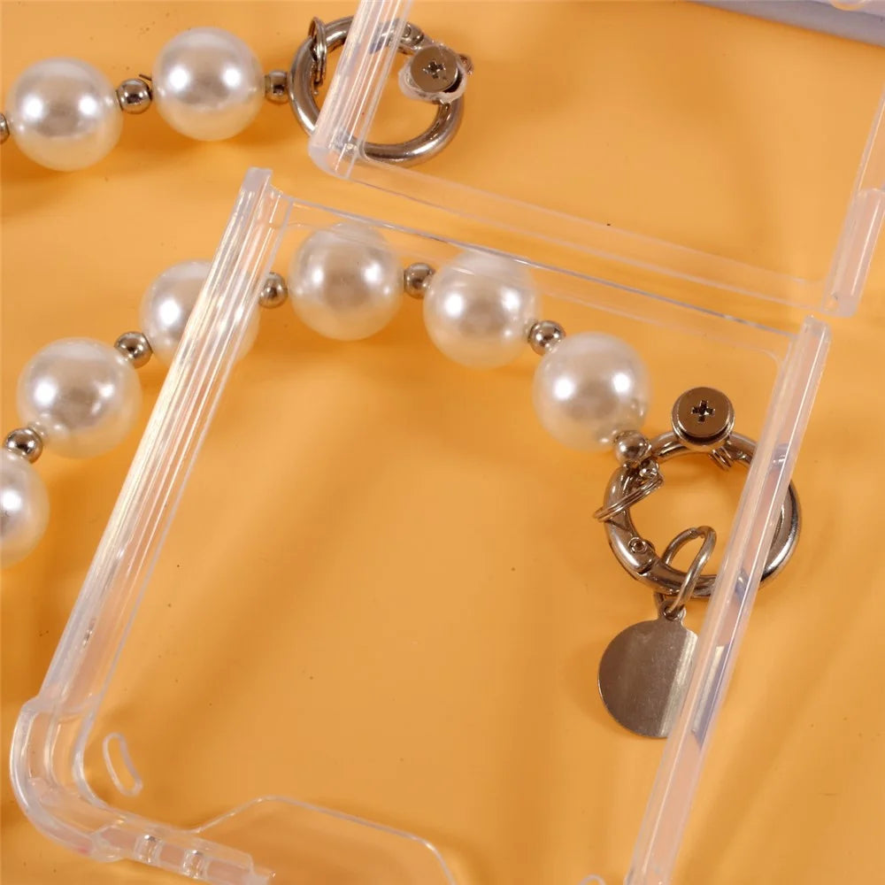 Pearl Chain Bracelet Strap Transparent PC+ TPU Hybrid Case Mobile Phone Cover for Samsung Galaxy Z Flip3 5G - 7