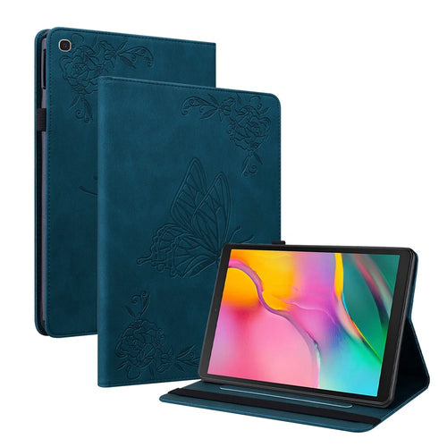 Tablet Case with Imprinted Butterfly Flower Pattern Shockproof PU Leather Stand Cards Slot Cover for Samsung Galaxy Tab A 10.1 (2019) T510 T515 - Blue - 1