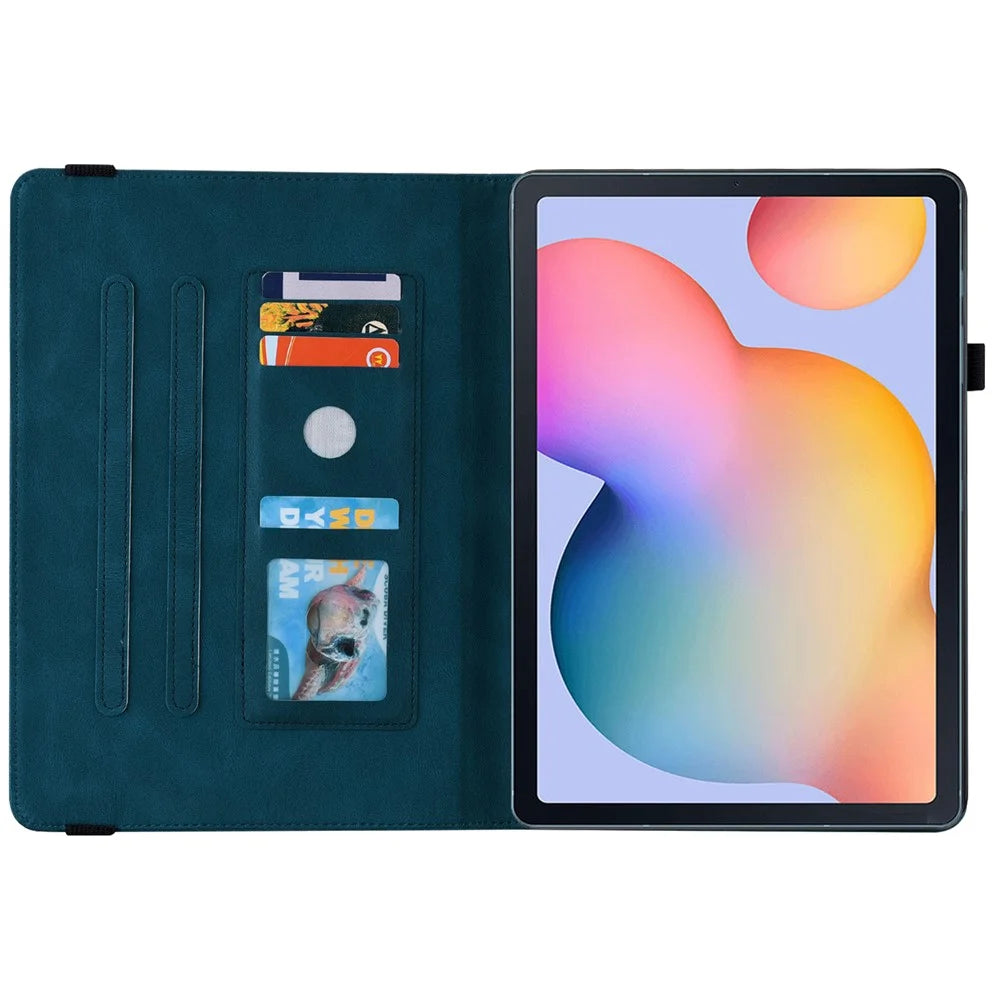 Folio Design Imprinted Butterfly Flower Shockproof PU Leather Stand Cards Slot Cover for Samsung Galaxy Tab S6 Lite (2020) / (2022) / (2024) - Blue - 5