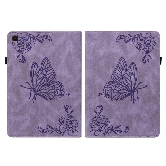 Imprinted Butterfly Flower PU Leather Card Slots Multi-Angle Stand Case with Elastic Band for Samsung Galaxy Tab A7 Lite 8.7-inch - Purple - 2