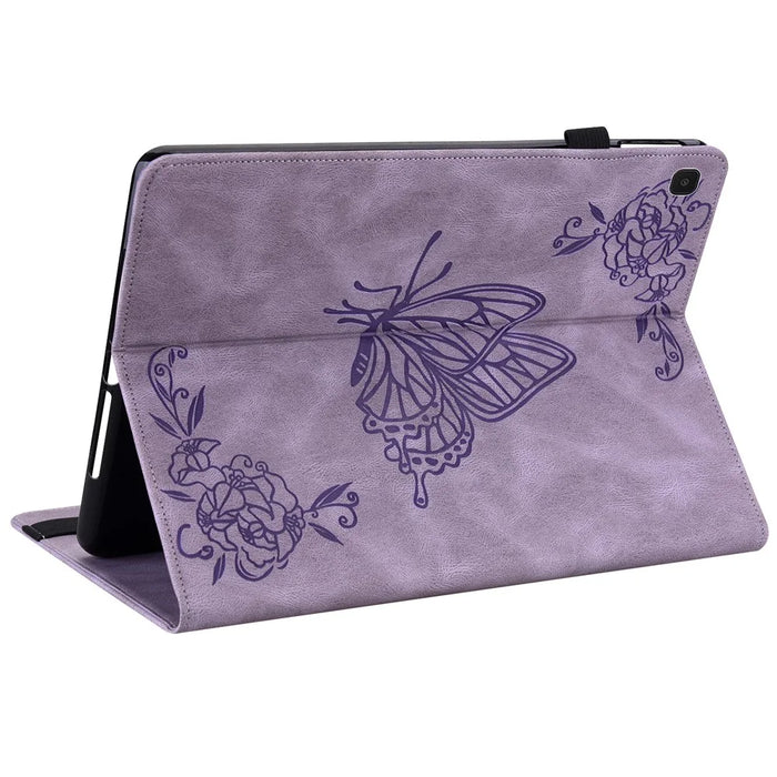 Imprinted Butterfly Flower PU Leather Card Slots Multi-Angle Stand Case with Elastic Band for Samsung Galaxy Tab A7 Lite 8.7-inch - Purple - 4