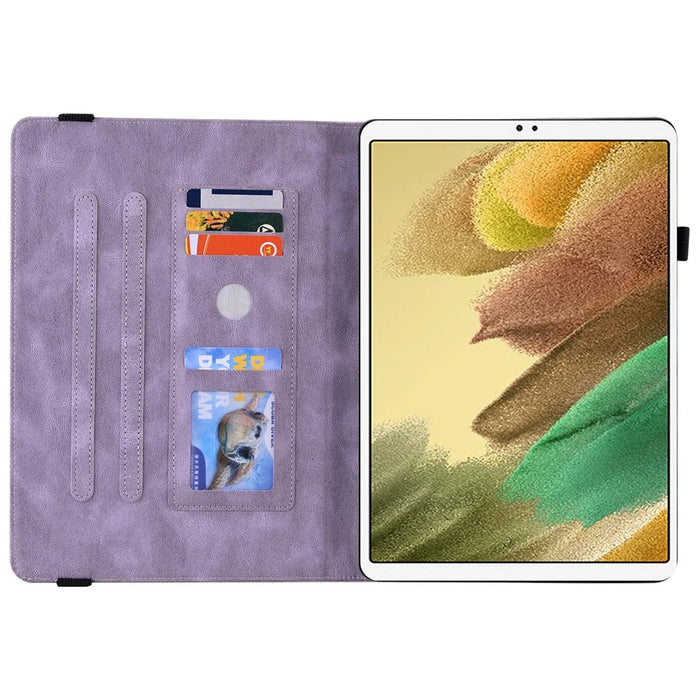 Imprinted Butterfly Flower PU Leather Card Slots Multi-Angle Stand Case with Elastic Band for Samsung Galaxy Tab A7 Lite 8.7-inch - Purple - 5