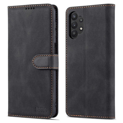 AZNS Anti-Scratch Shockproof Wallet Design Phone Case with Stand for Samsung Galaxy A32 5G / M32 5G - Black - 1