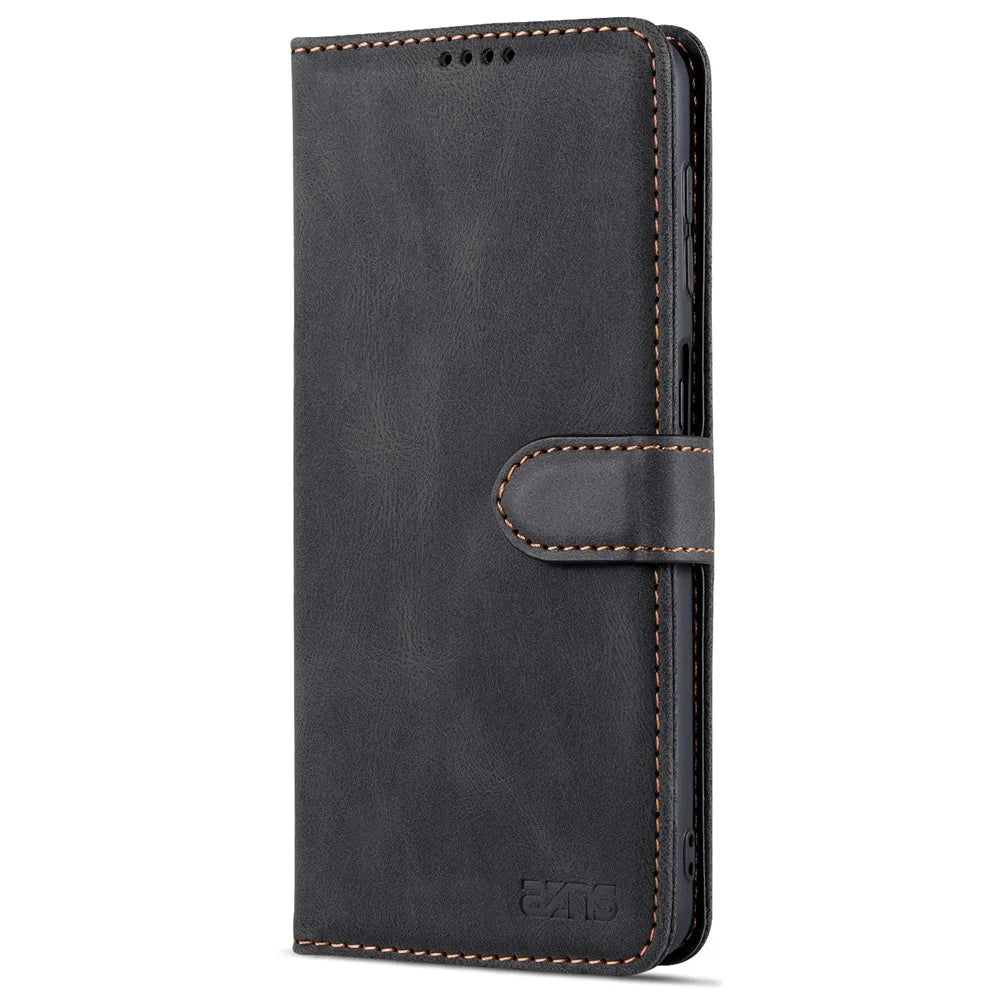 AZNS Anti-Scratch Shockproof Wallet Design Phone Case with Stand for Samsung Galaxy A32 5G / M32 5G - Black - 2