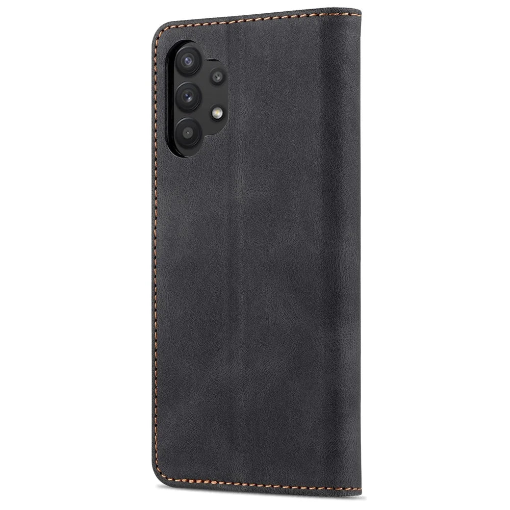 AZNS Anti-Scratch Shockproof Wallet Design Phone Case with Stand for Samsung Galaxy A32 5G / M32 5G - Black - 3